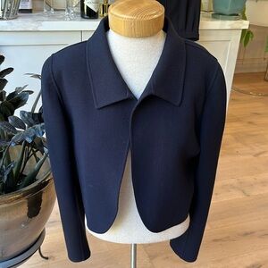 EUC Oscar de la Renta vintage navy bolero jacket drapey wider leg pant suit.